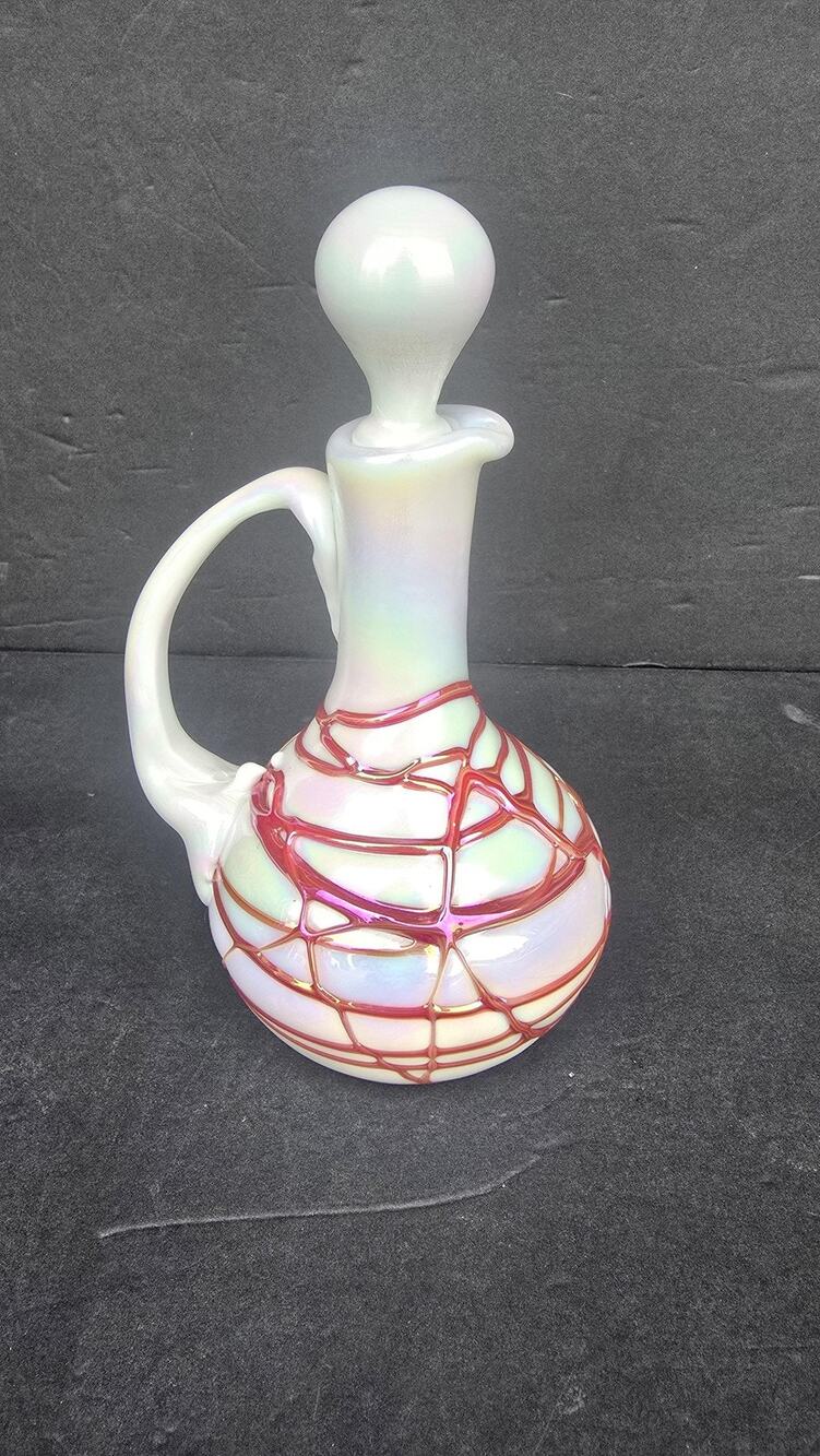 Vintage Gibson Glass Iridescent Red Threaded Cruet Decanter Stopper 1984 USA